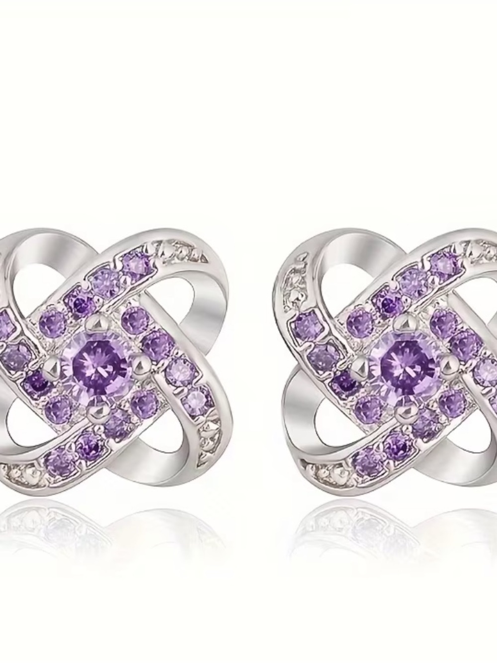 New Silver Purple Crystal Knot Stud Earrings